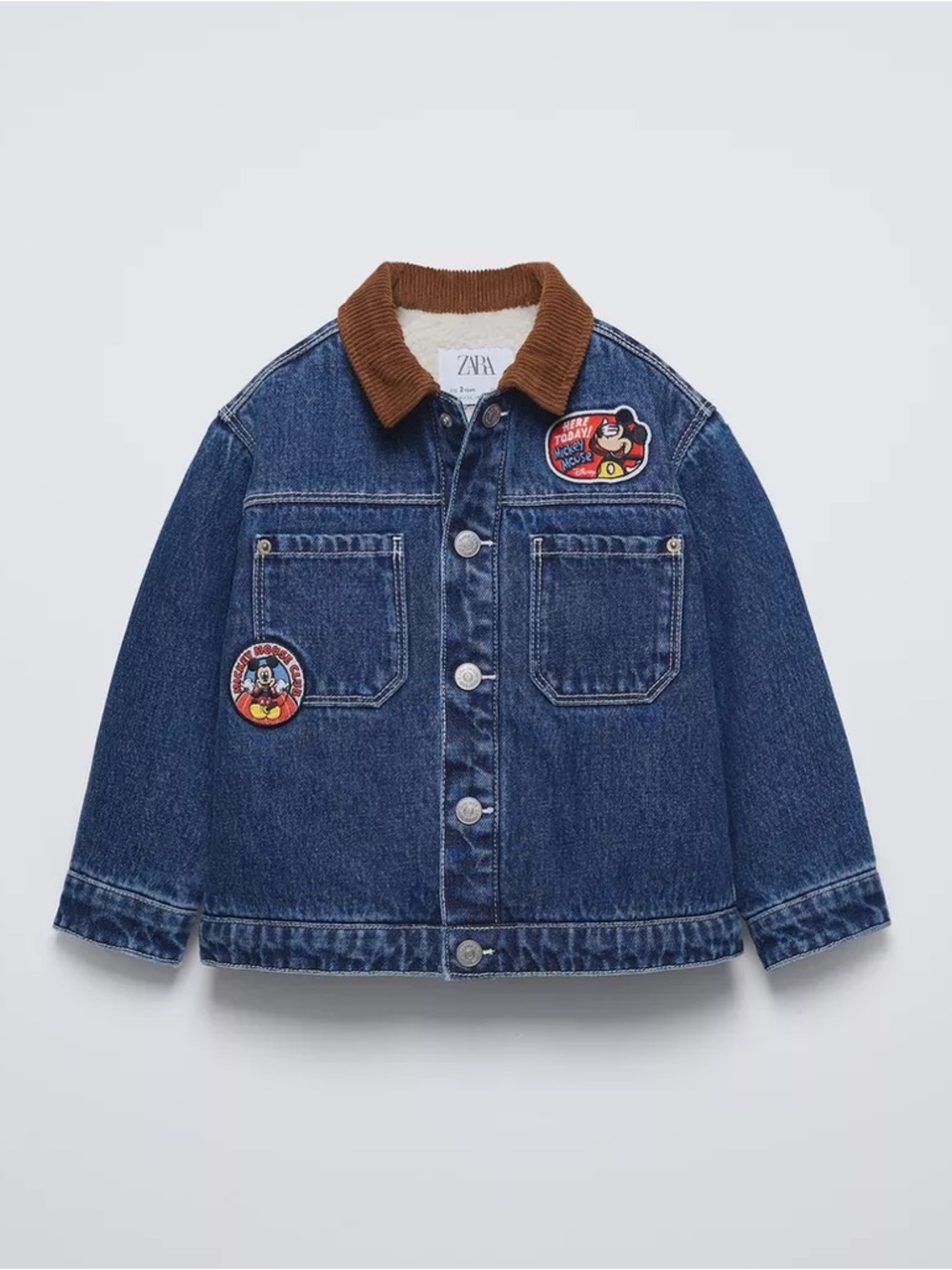 ZARA Boys Mickey Mouse Denim Jacket Faux Shearling Size 6 (116 cm)